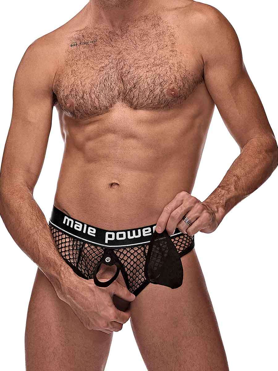 Cock Pit Net Cock Ring Thong - L/ XL - Black