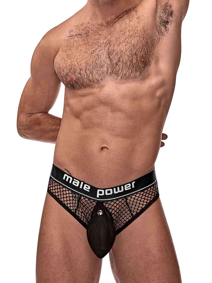 Cock Pit Net Cock Ring Thong - L/ XL - Black