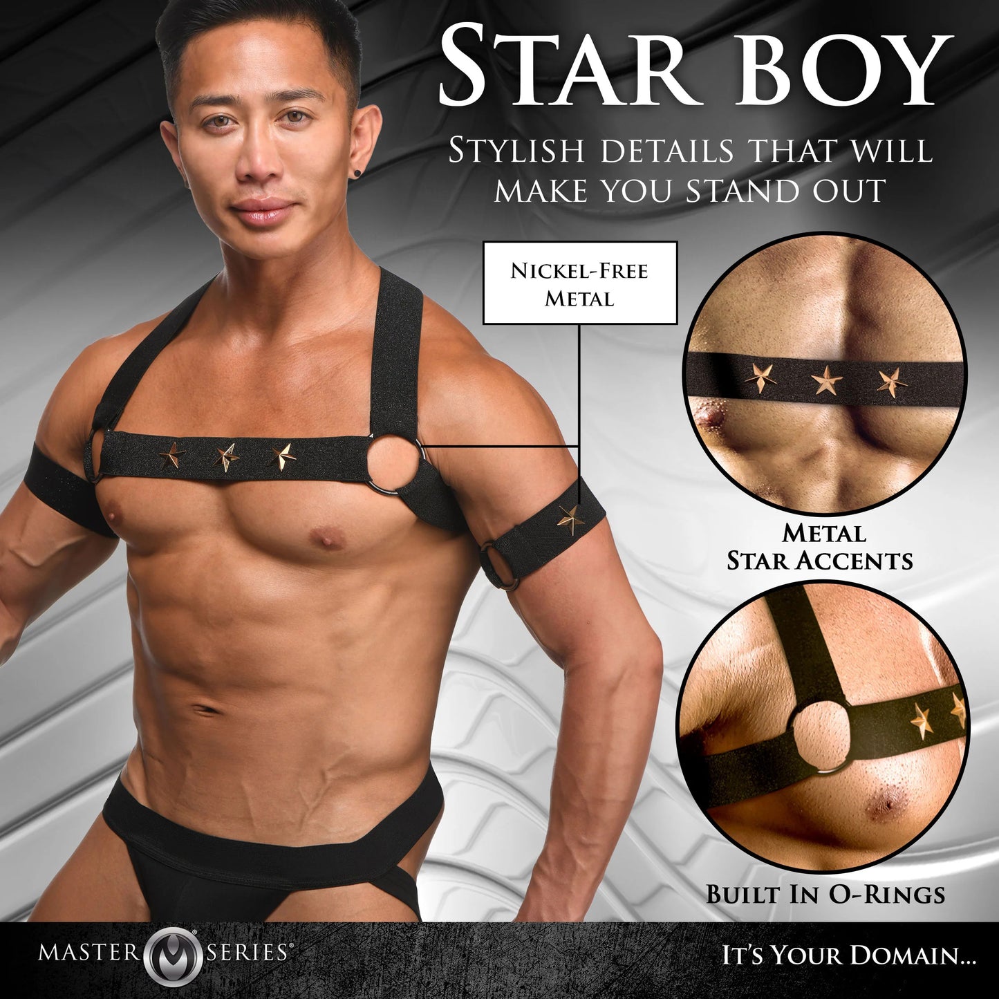 Star Boy Male Chest Harness With Arm Bands - Large/xlarge - Black