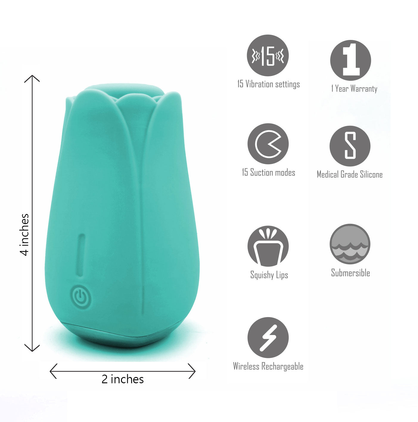 Tulip Pro 15-Function Suction Vibe With Wireless Charging - Teal Blue