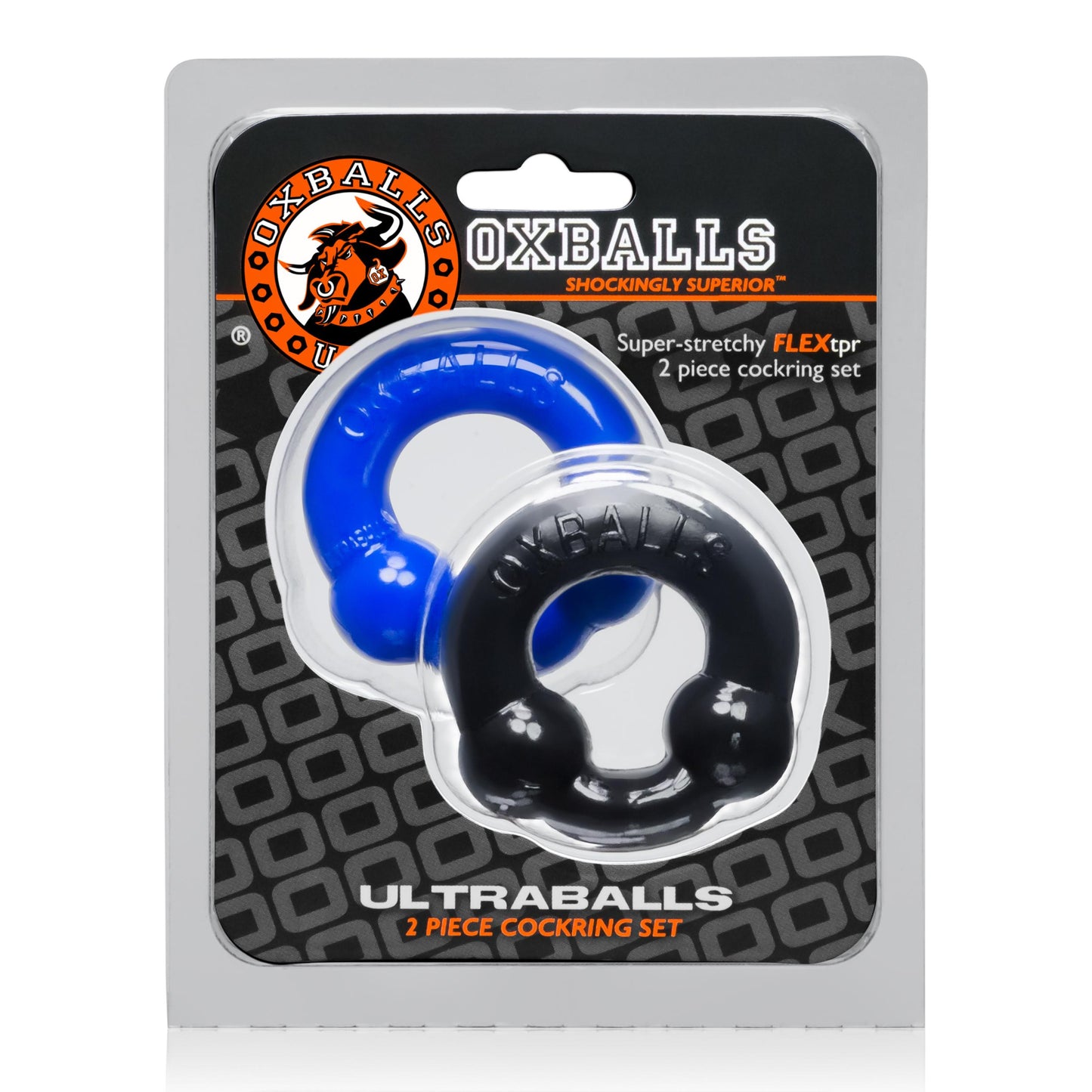 Ultraballs 2- Piece Cockring Set - Black & Police Blue