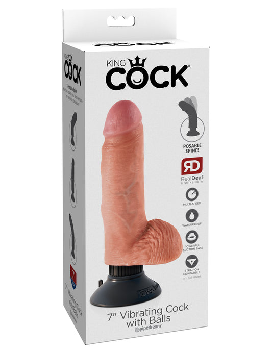 King Cock 7-Inch Vibrating Cock With Balls - Flesh