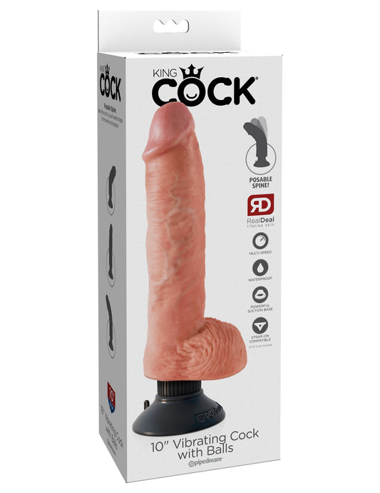 King Cock 10-Inch Vibrating Cock With Balls - Flesh