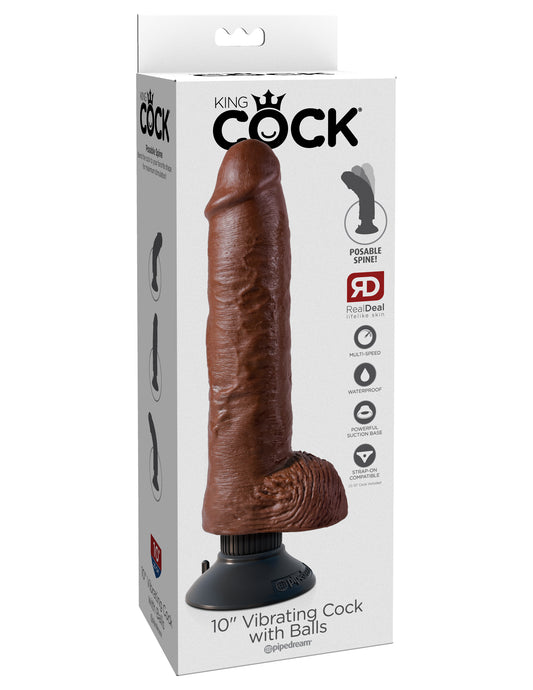 King Cock 10-Inch Vibrating Cock With Balls - Brown