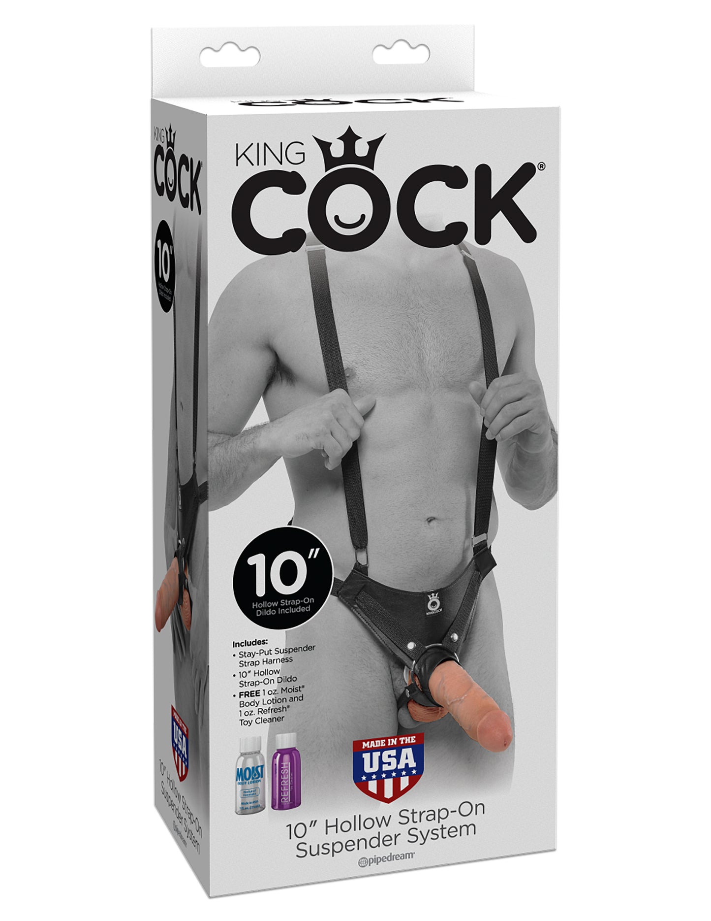 King Cock 10 Inch Hollow Strap-on Suspender System - Flesh