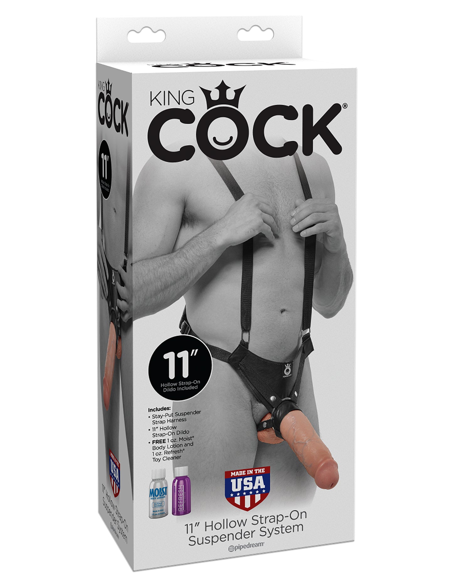 King Cock 11 Inch Hollow Strap on Suspender System - Flesh