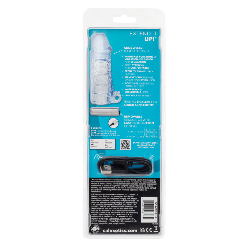 Up Extended It Up Vibrating Extension Sleeve - Blue Rechargeable