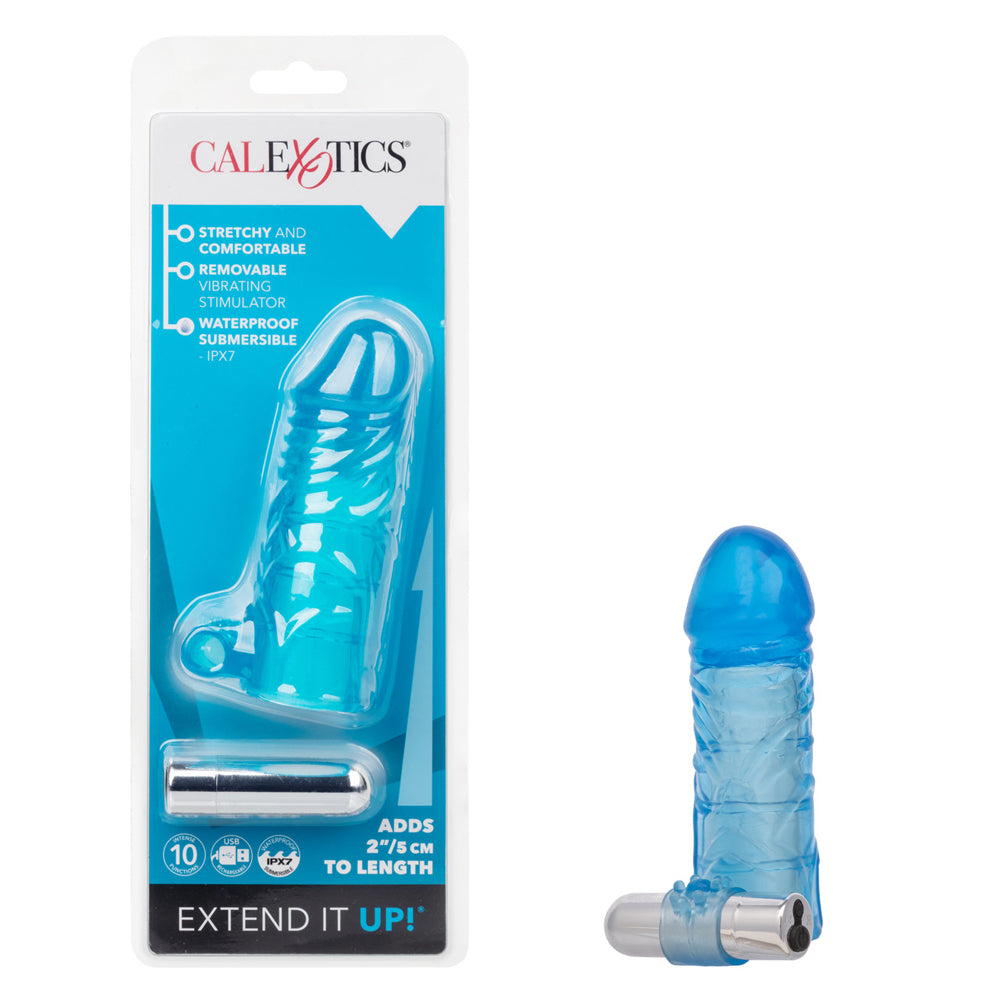 Up Extended It Up Vibrating Extension Sleeve - Blue Rechargeable