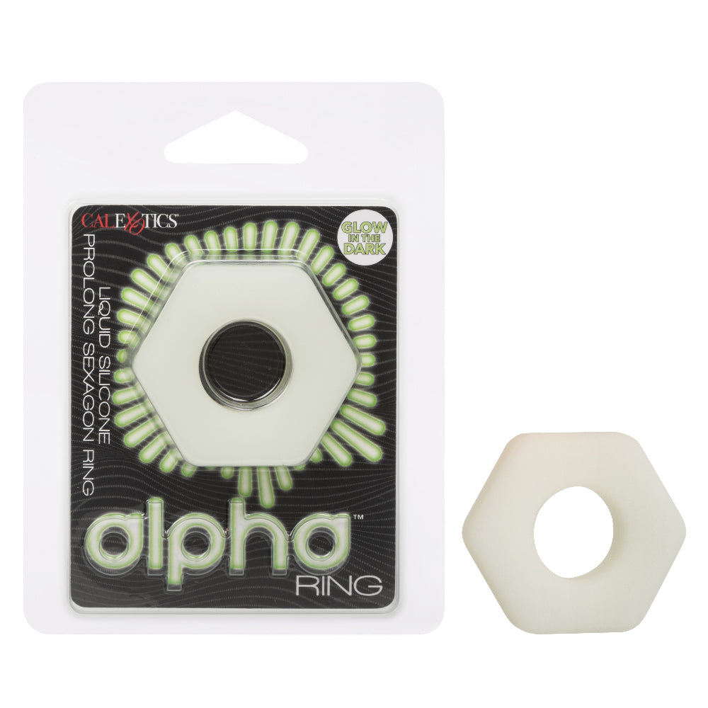 Alpha Glow-in-the-Dark Liquid Silicone Prolong Sexagon Ring - White