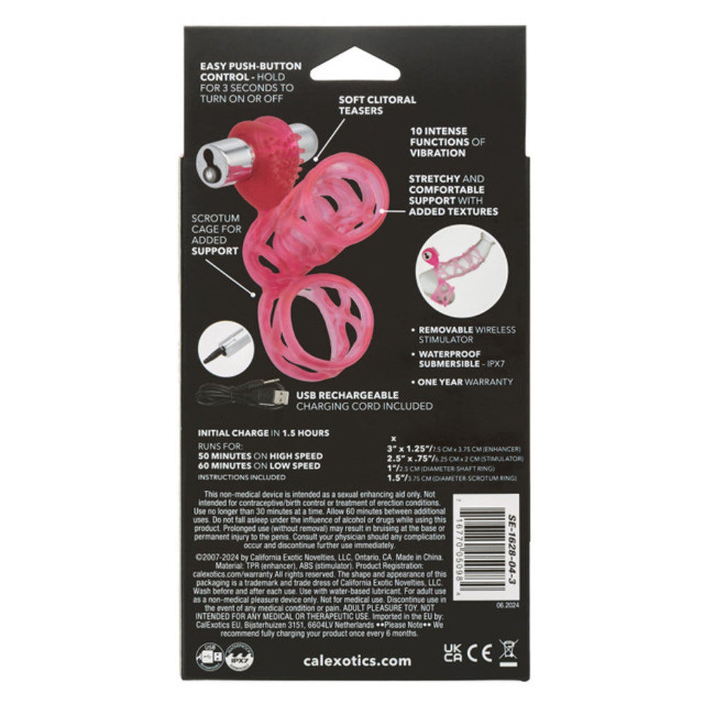 Lovers Cage Stretchy Cock Cage Comfortable Scrotum Cage Pink Rechargeable