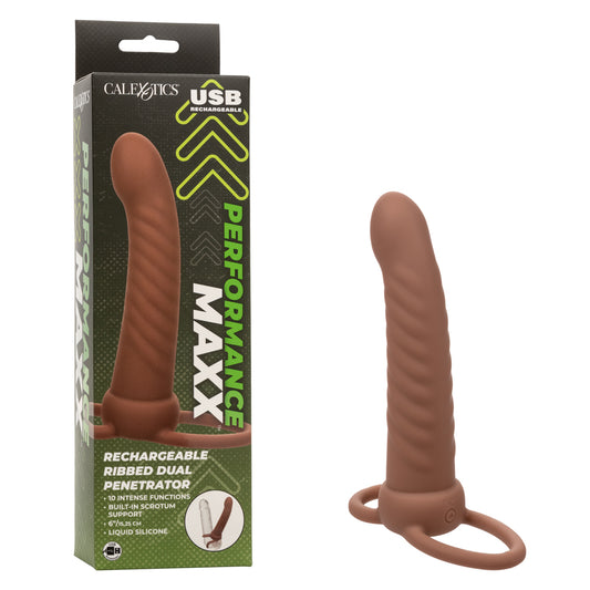 Performance Maxx Rechargeable Ribbed Dual Penetrator - Brown