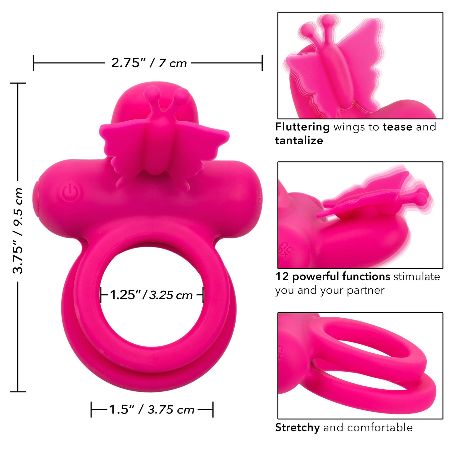 Silicone Rechargeable Dual Butterfly Ring - Pink