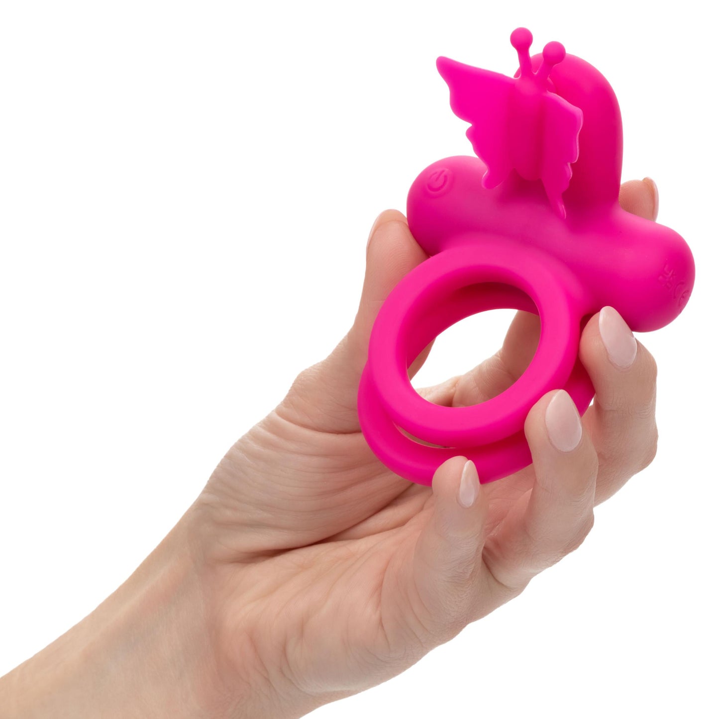 Silicone Rechargeable Dual Butterfly Ring - Pink