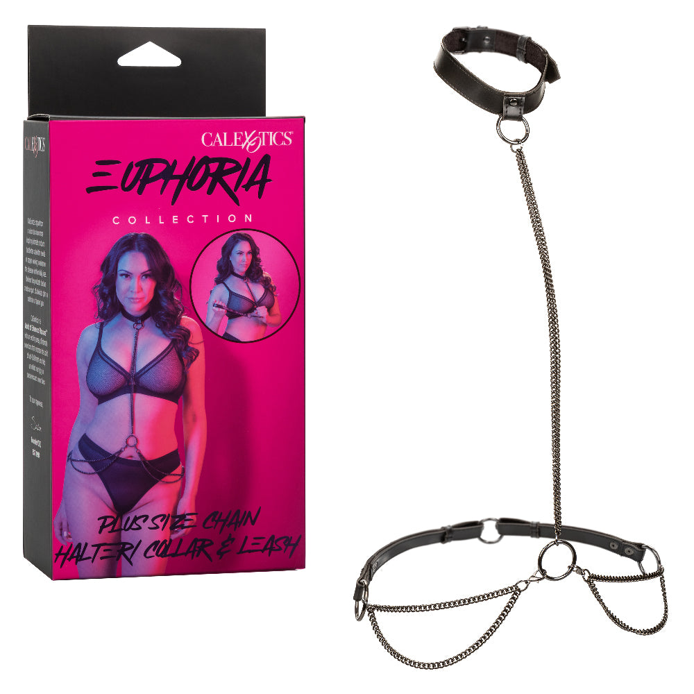 Euphoria Collection Plus Size Chain Halter/collar and Leash - Black