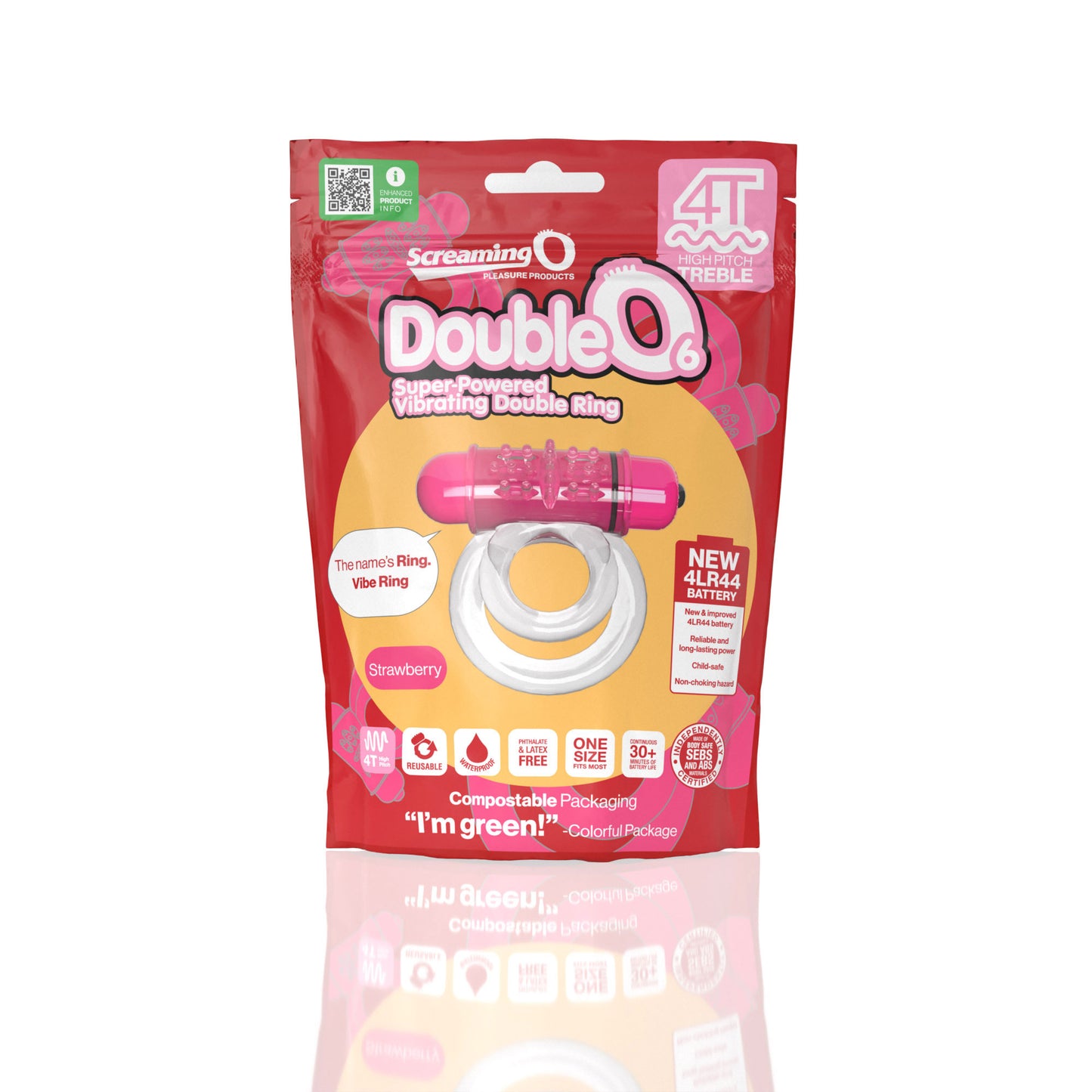 Screaming O 4t - Double O 6 Super Powered Vibrating Double Ring - Strawberry