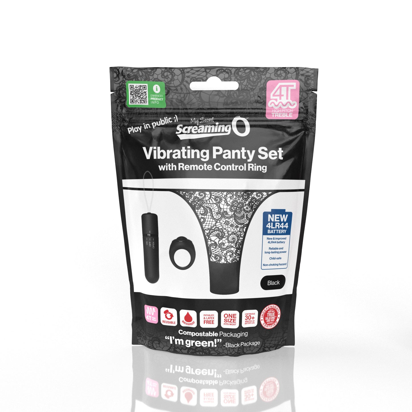 Screaming O 4t - Vibrating Panty Set With Remote Control Ring - Black