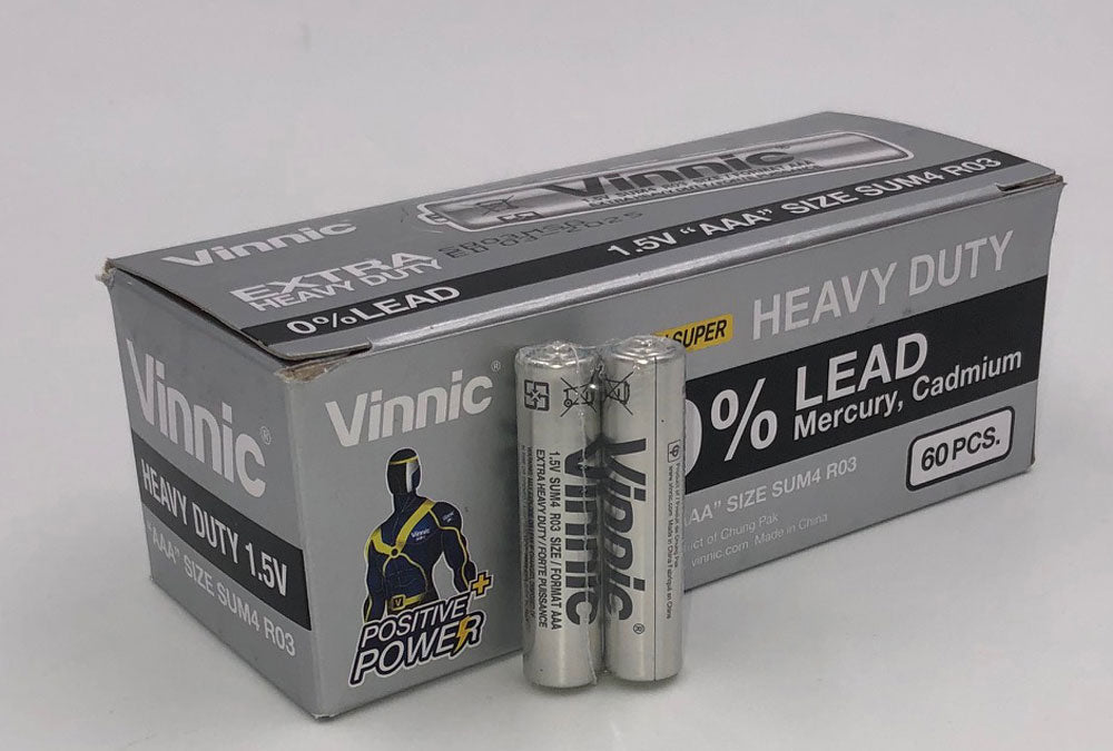 Vinnic Extra Heavy Duty AAA Batteries - 2 Pc./ Shrink Pk. - 60 Pcs. Box