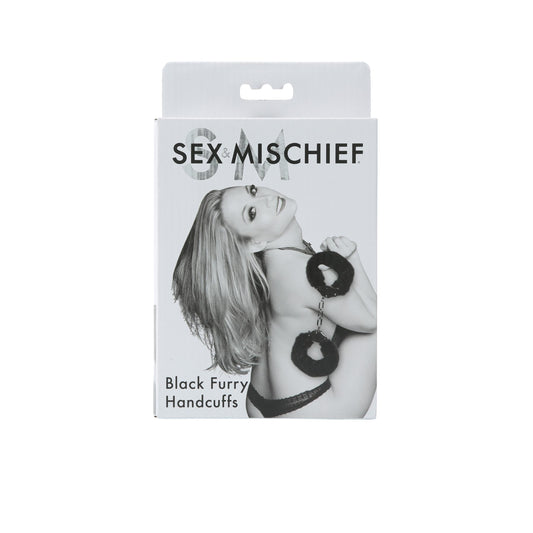 Sex and Mischief Furry Handcuffs - Black