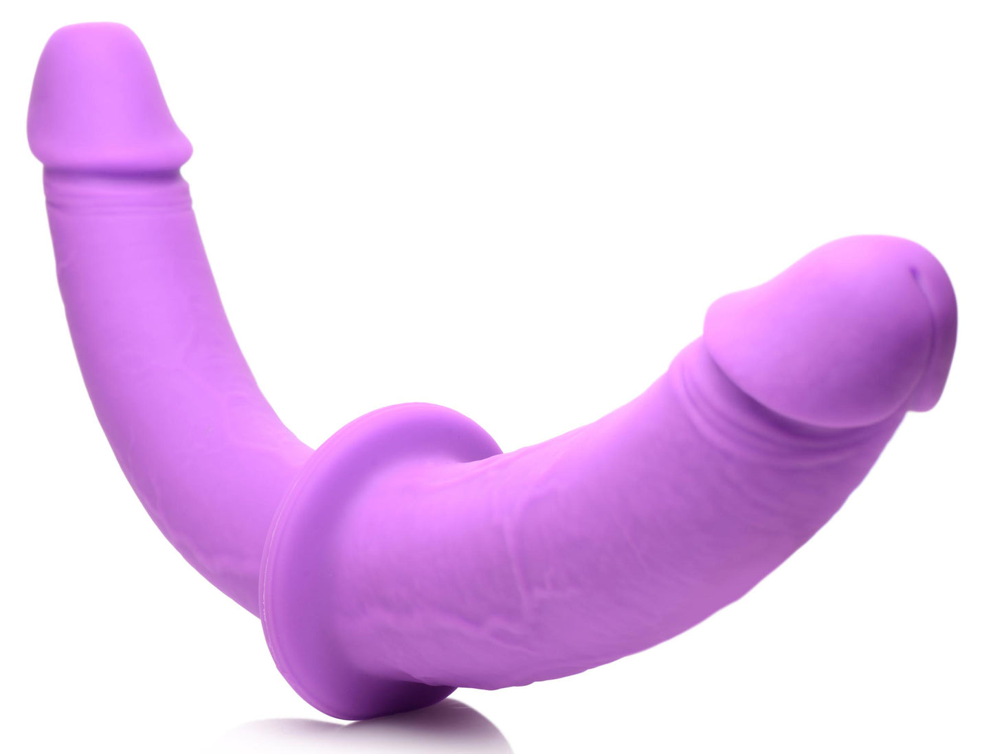 Double Charmer Silicone Double Dildo With Harness - Purple