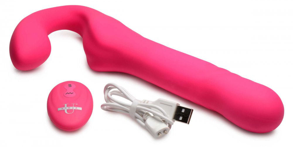 Mighty-Thrust Thrusting and Vibrating Strapless Strap-on With Remote - Pink