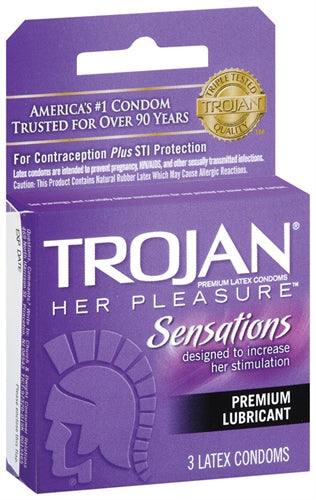 Trojan Her Pleasure Sensations Lubricated Condoms - 3 Pack