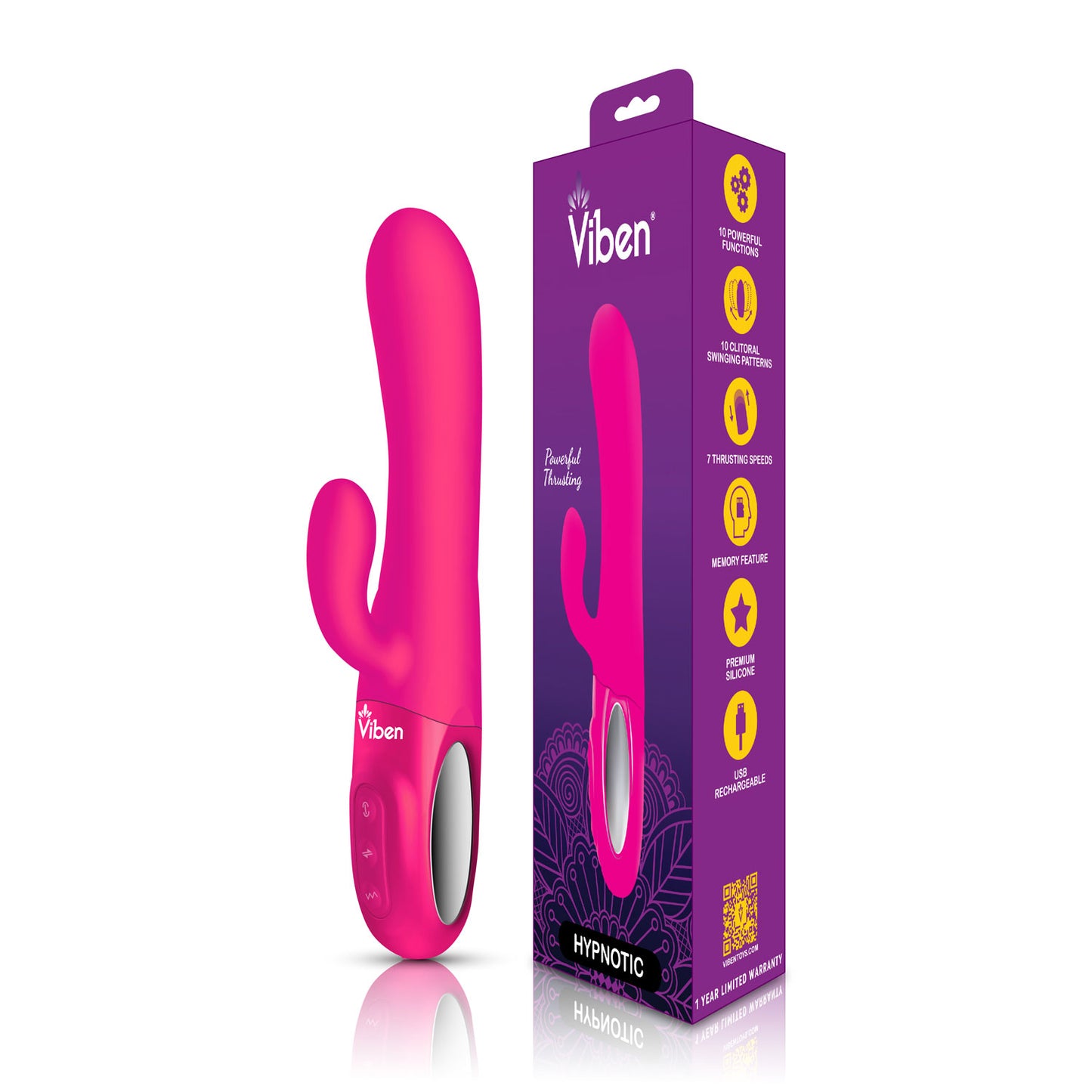 Hypnotic - Hot Pink - Thrusting Rabbit with Swinging Clitoral Stimulator