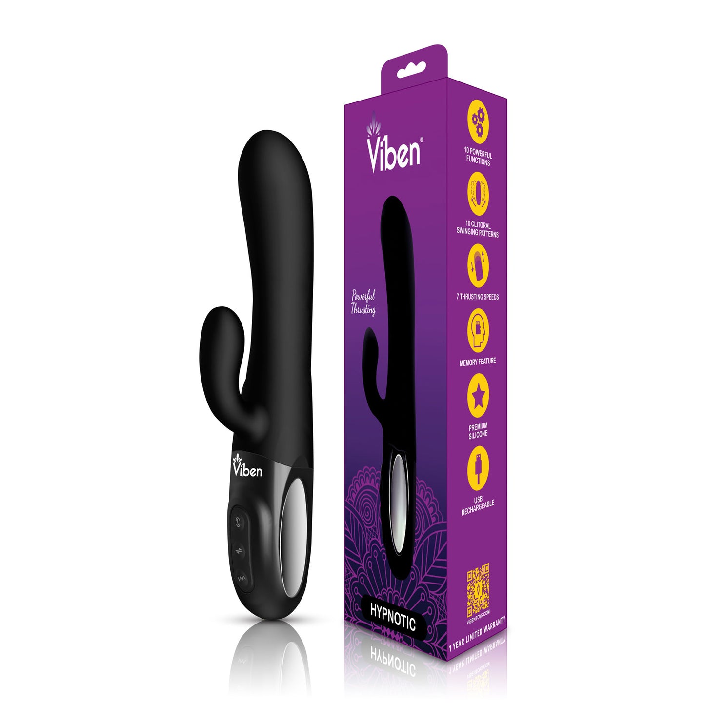 Hypnotic - Black - Thrusting Rabbit with Swinging Clitoral Stimulator