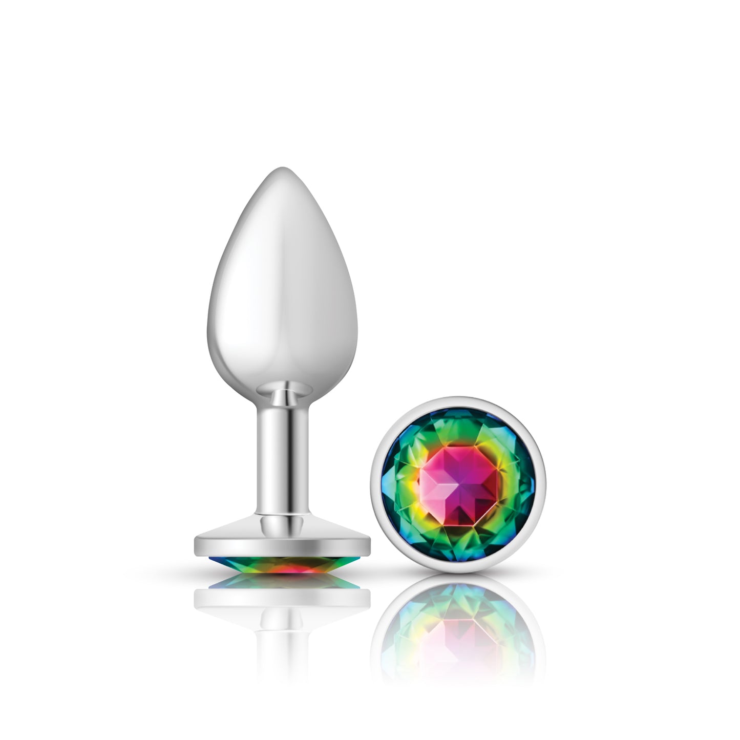 Cheeky Charms-Silver Metal Butt Plug- Round-Rainbow-Small