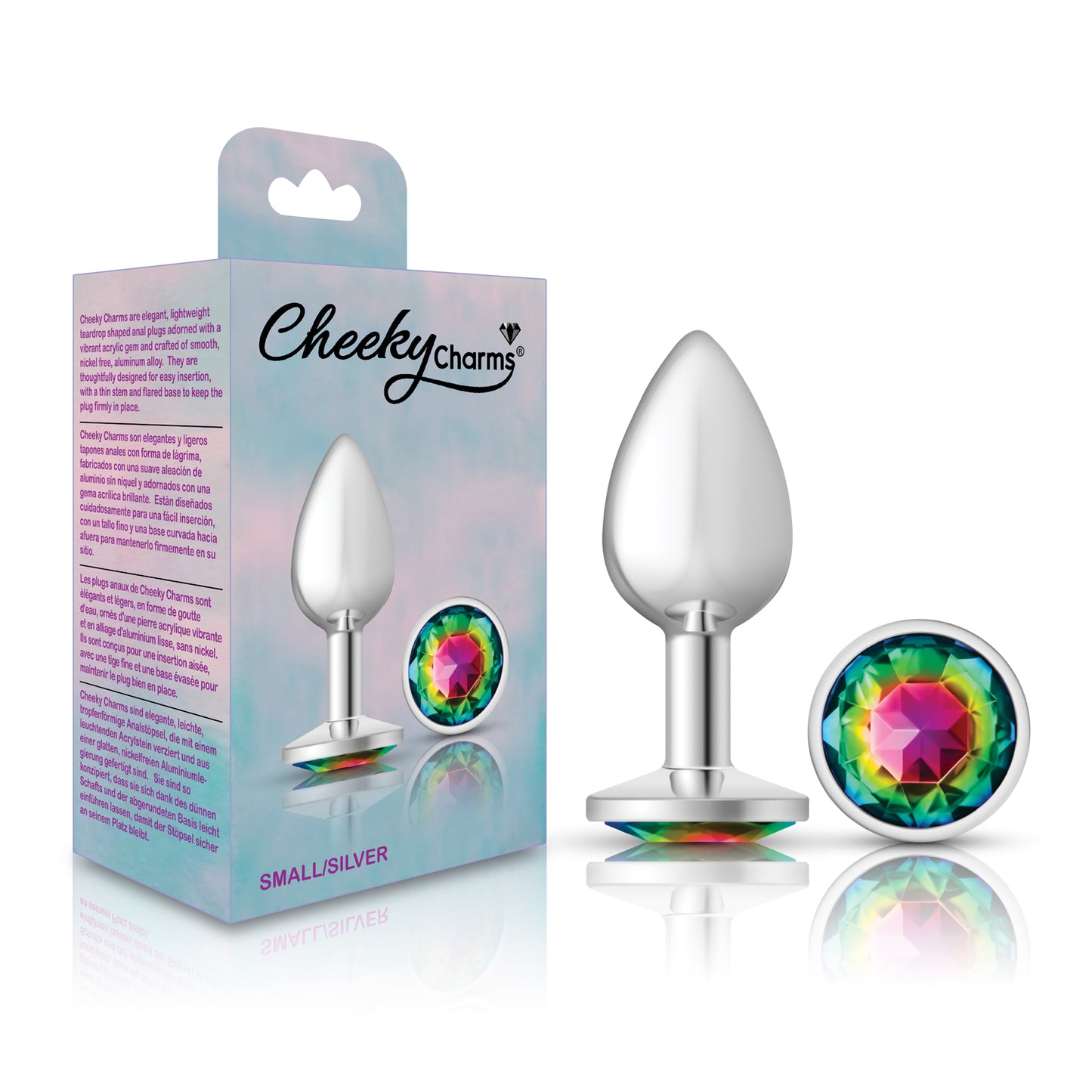 Cheeky Charms-Silver Metal Butt Plug- Round-Rainbow-Small