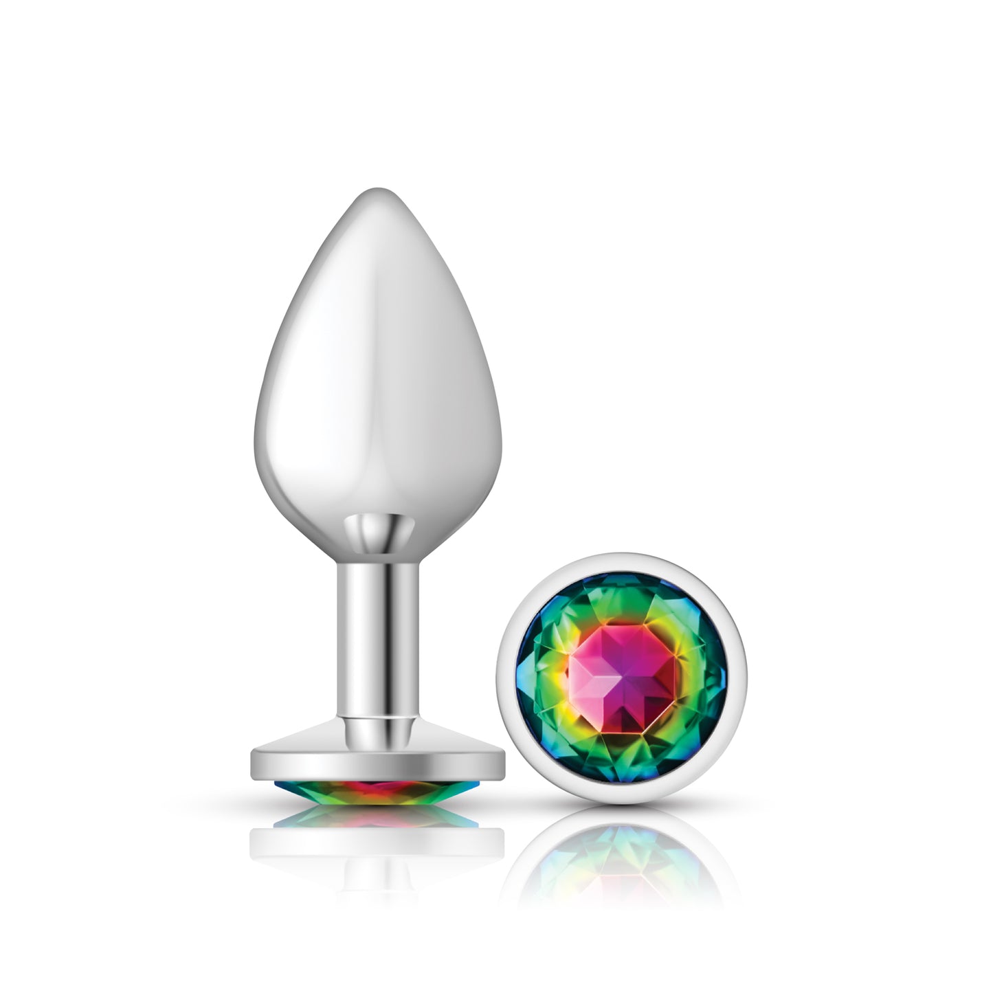 Cheeky Charms-Silver Metal Butt Plug- Round-Rainbow-Medium