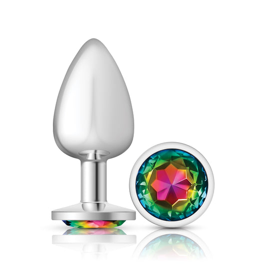 Cheeky Charms-Silver Metal Butt Plug- Round-Rainbow-Large