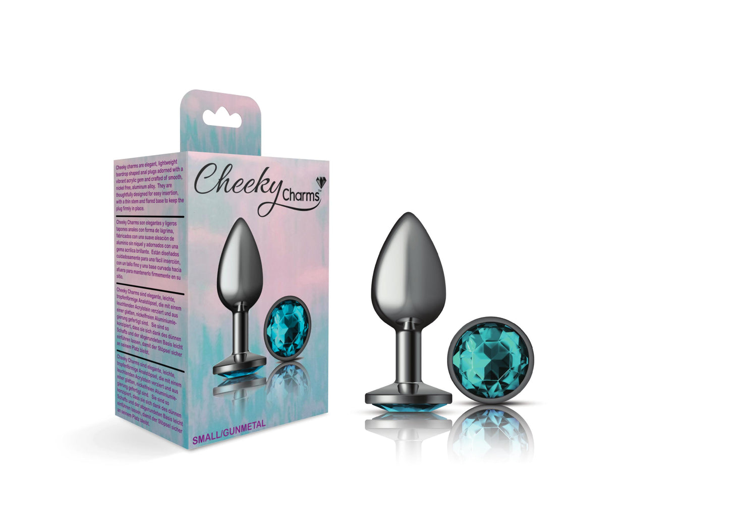 Cheeky Charms-Gunmetal Metal Butt Plug- Round-Teal-Small