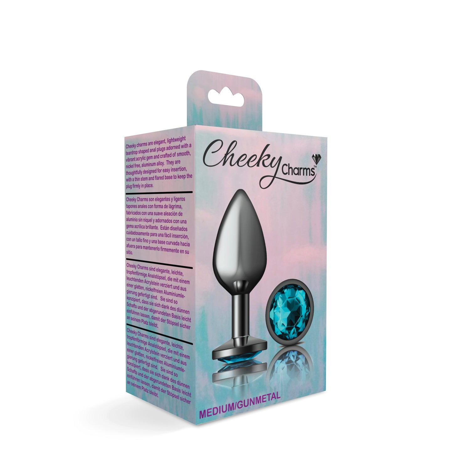 Cheeky Charms-Gunmetal Metal Butt Plug- Round-Teal-Medium