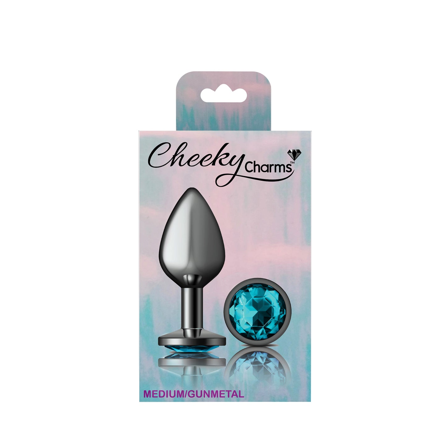 Cheeky Charms-Gunmetal Metal Butt Plug- Round-Teal-Medium