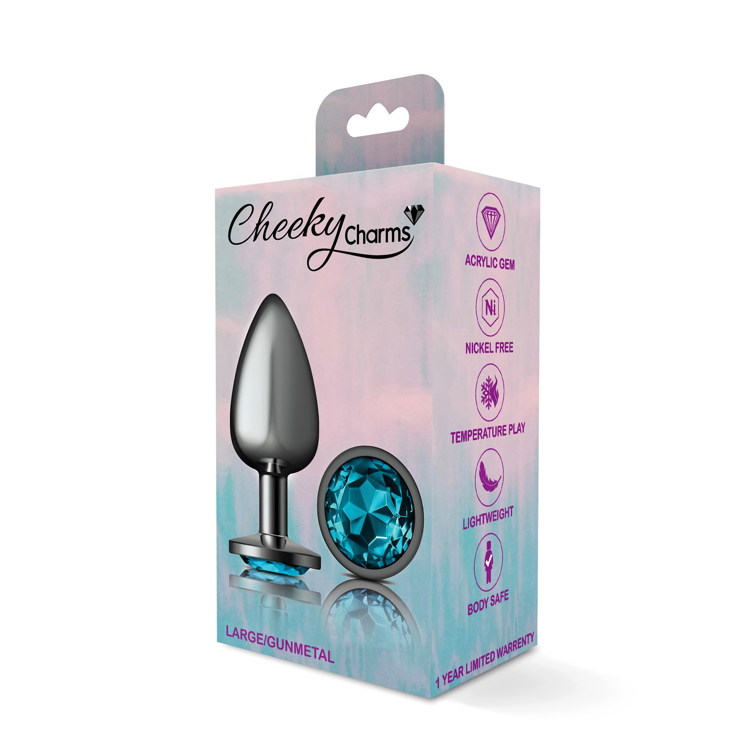 Cheeky Charms-Gunmetal Metal Butt Plug- Round-Teal-Large