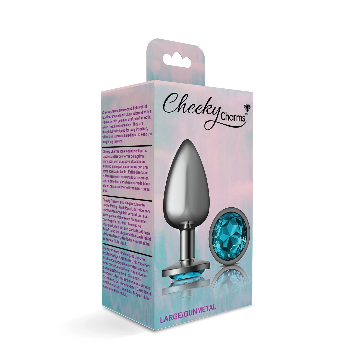 Cheeky Charms-Gunmetal Metal Butt Plug- Round-Teal-Large