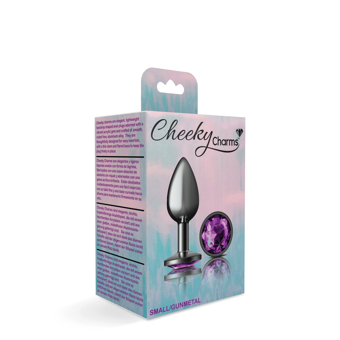 Cheeky Charms-Gunmetal Metal Butt Plug- Round-Deep Purple-Small