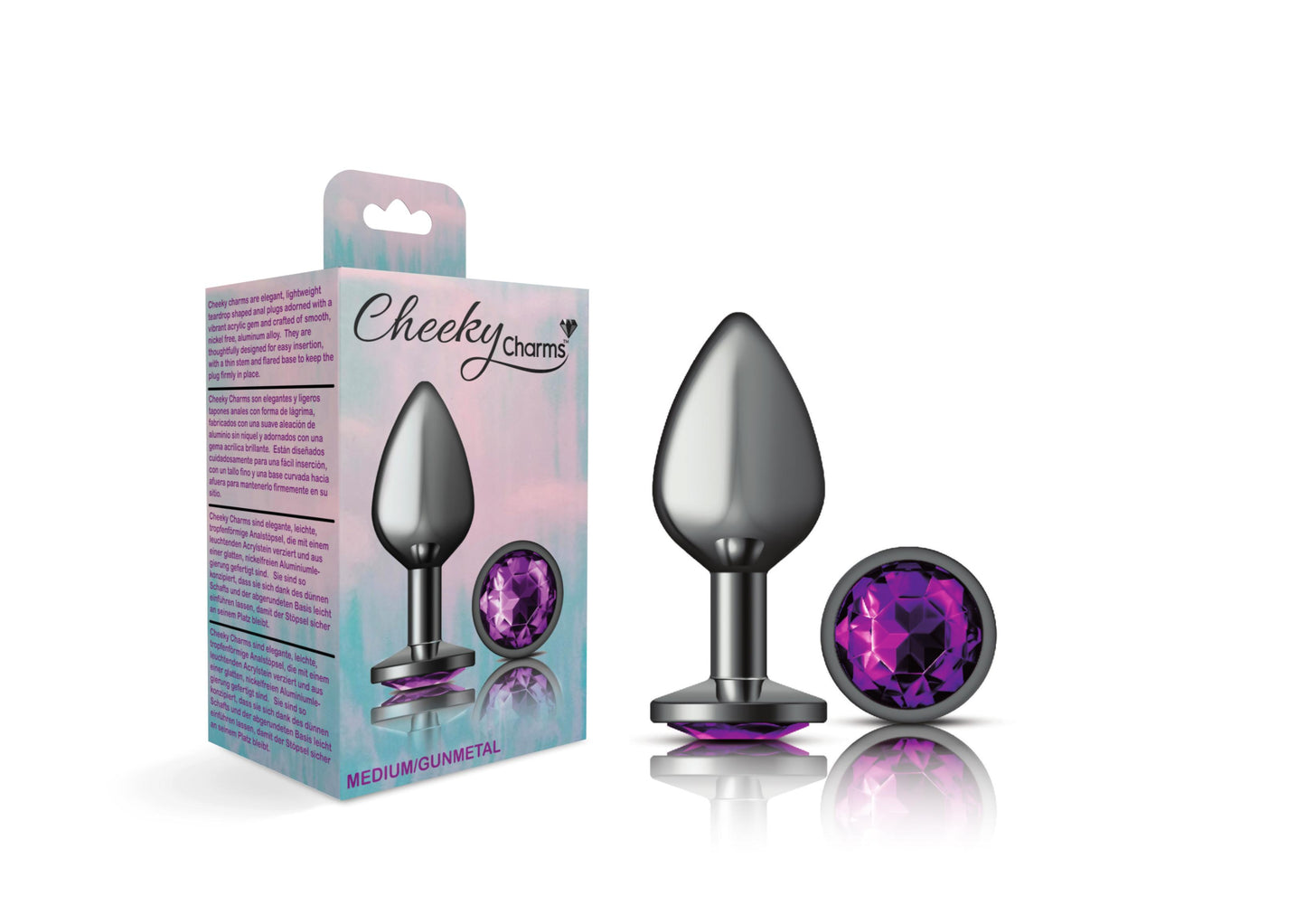 Cheeky Charms-Gunmetal Metal Butt Plug- Round-Deep Purple-Medium