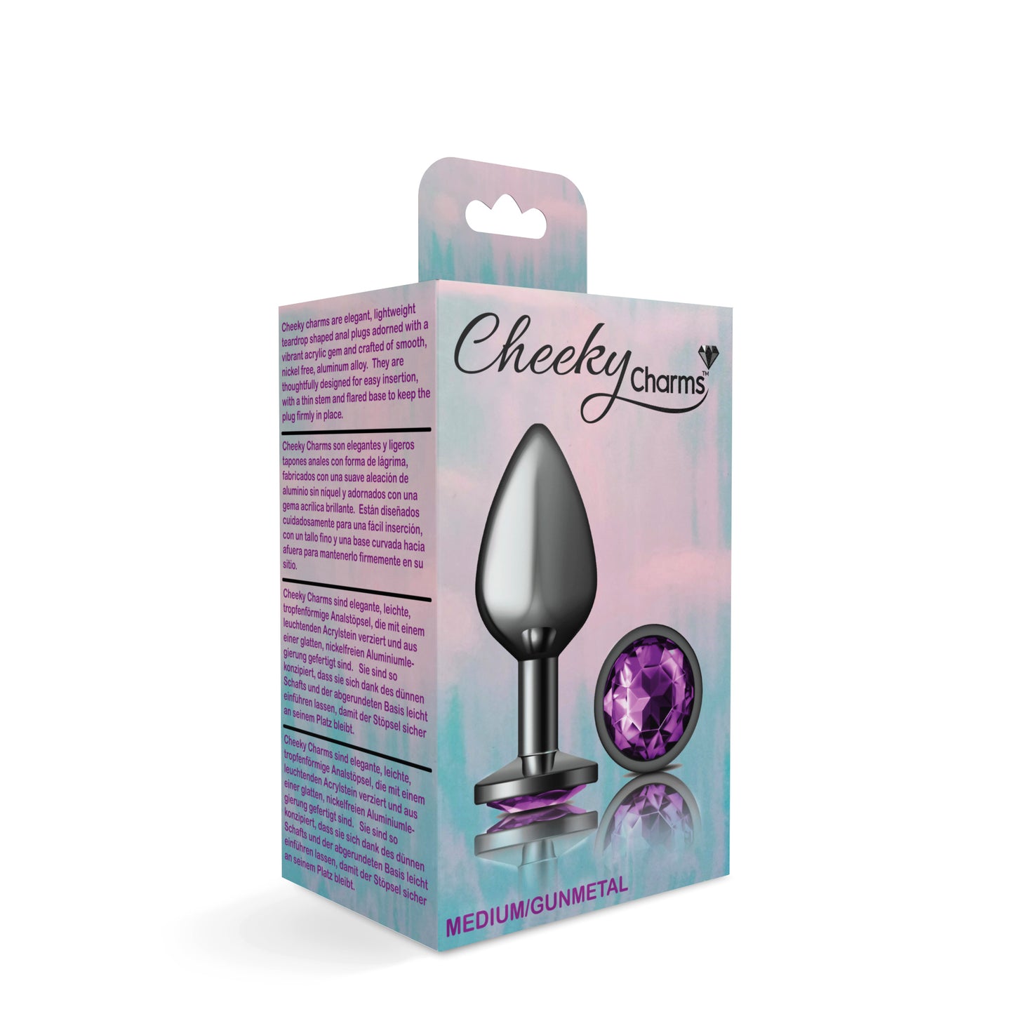 Cheeky Charms-Gunmetal Metal Butt Plug- Round-Deep Purple-Medium