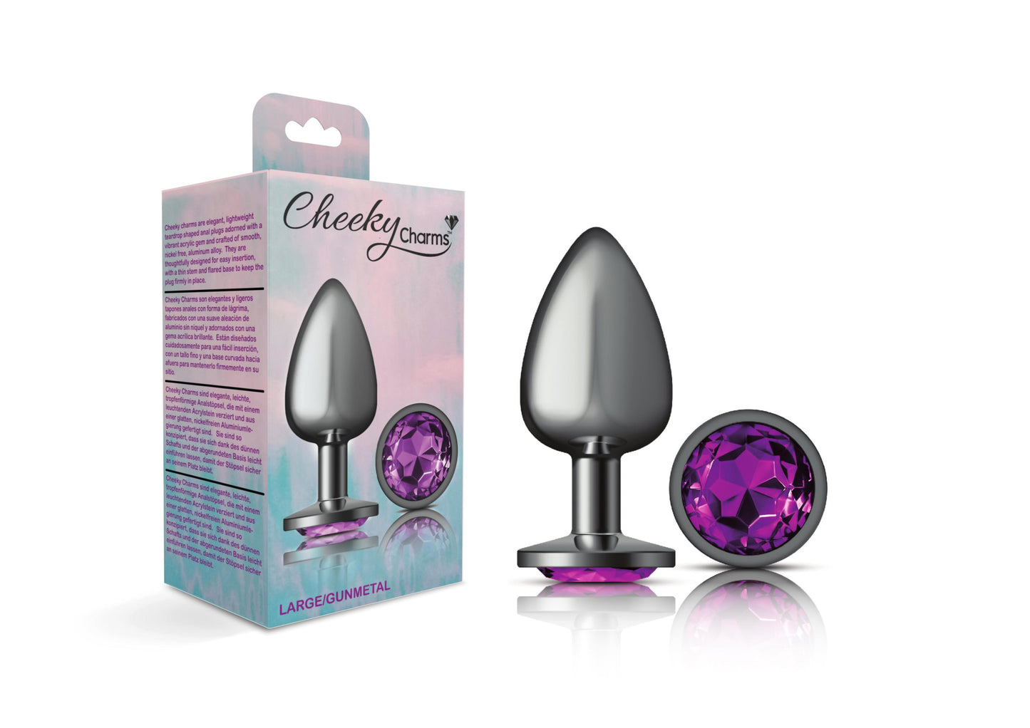 Cheeky Charms-Gunmetal Metal Butt Plug- Round-Deep Purple-Large