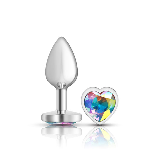 Cheeky Charms-Silver Metal Butt Plug- Heart-Clear-Small