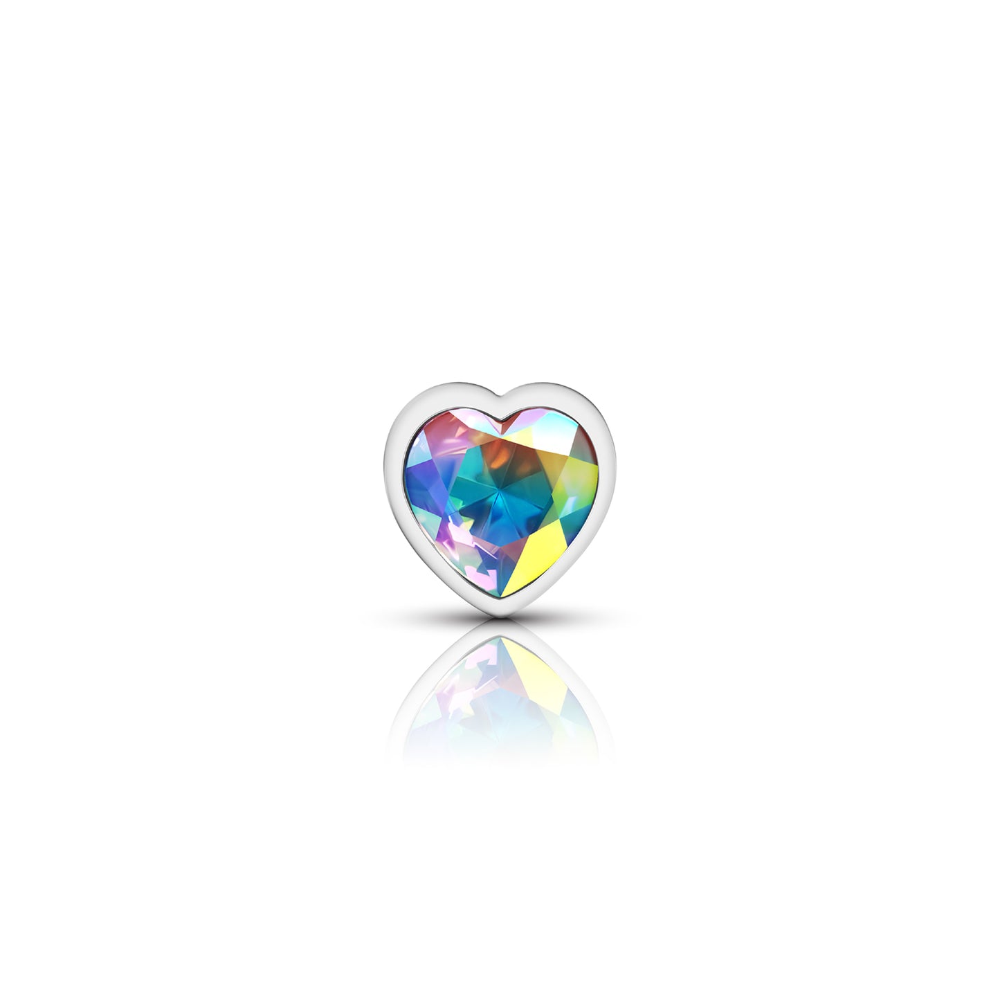 Cheeky Charms-Silver Metal Butt Plug- Heart-Clear-Small