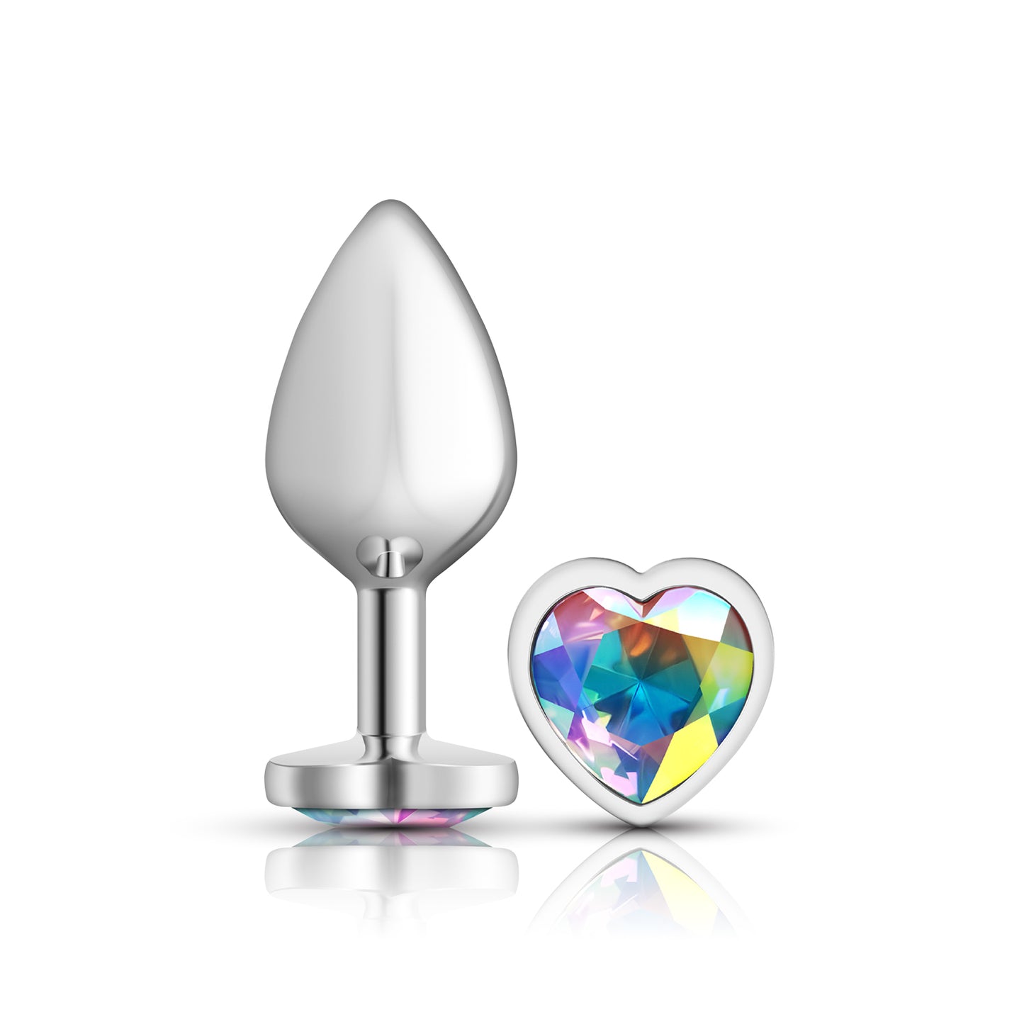 Cheeky Charms-Silver Metal Butt Plug- Heart-Clear-Medium