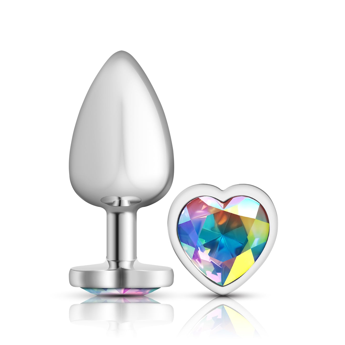 Cheeky Charms-Silver Metal Butt Plug- Heart-Clear-Large