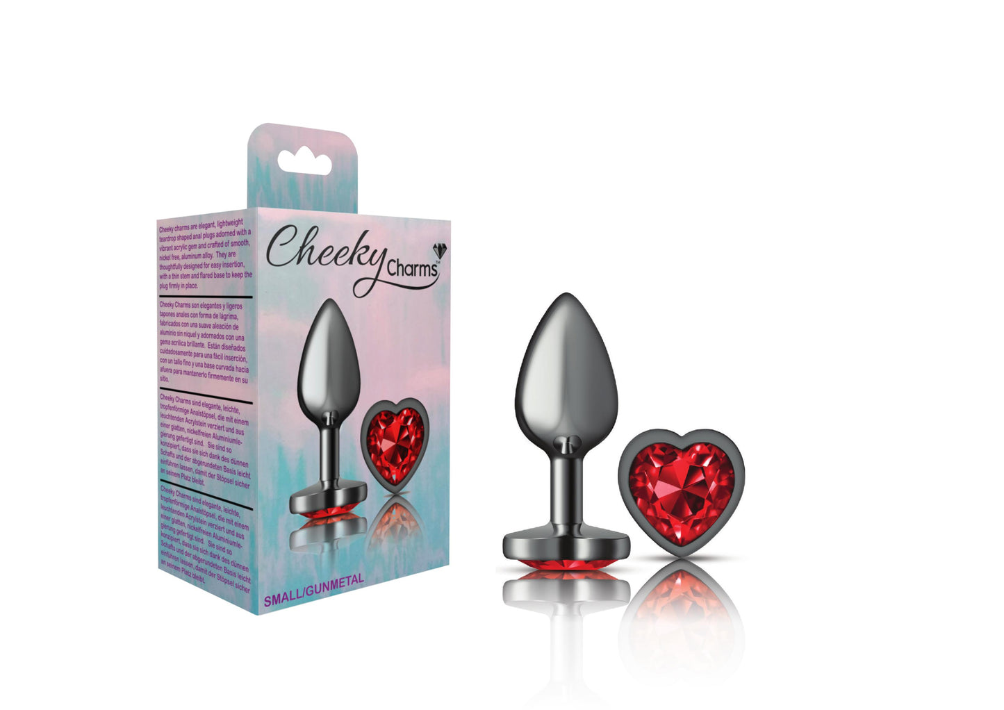 Cheeky Charms-Gunmetal Metal Butt Plug- Heart-Dark Red-Small