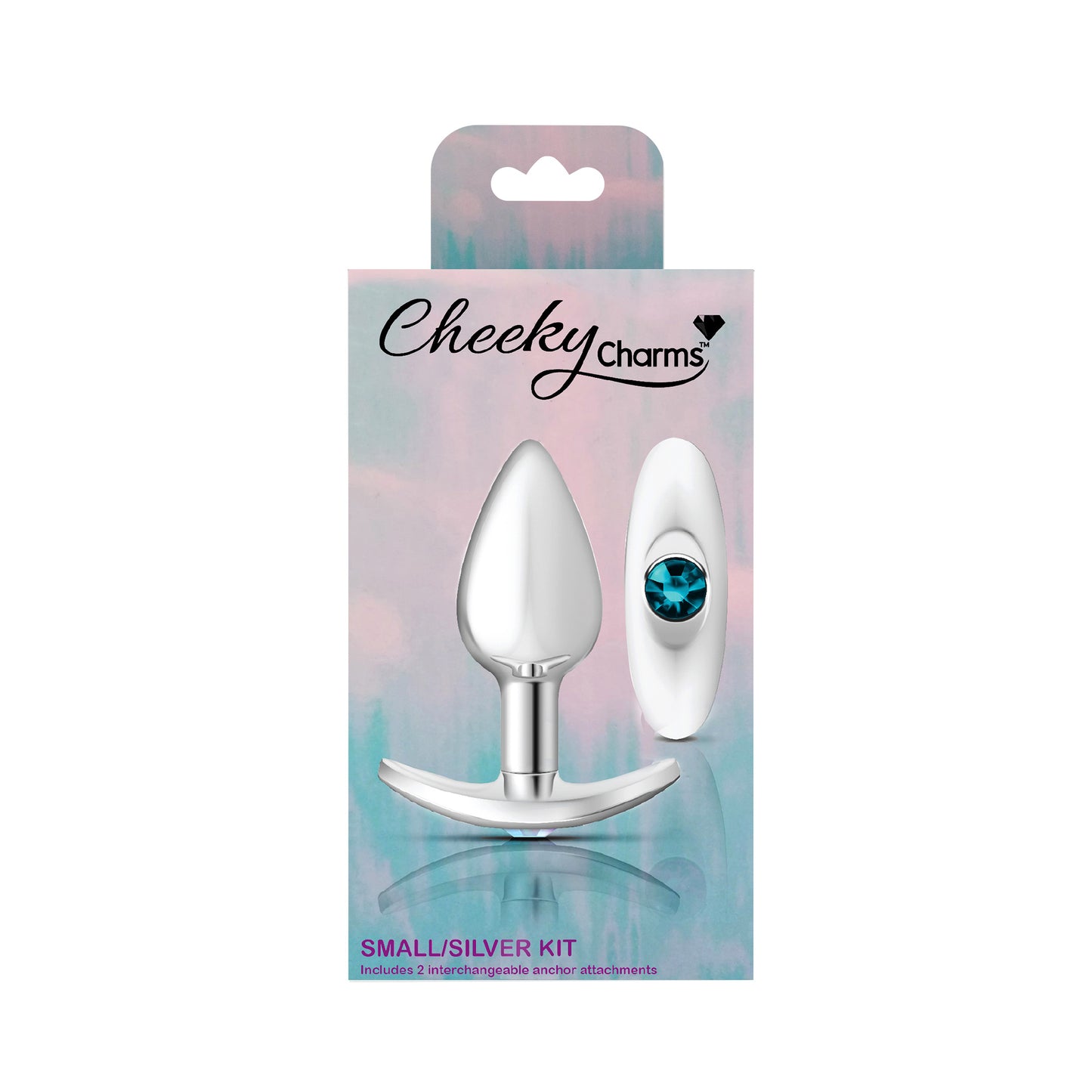 Cheeky Charms-Silver Metal Butt Plug Kit- Clear/teal