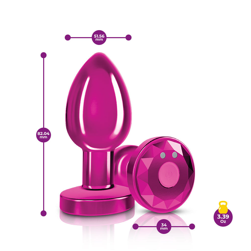 Cheeky Charms - Rechargeable Vibrating Metal Butt Plug With Remote Control - Pink - Medium