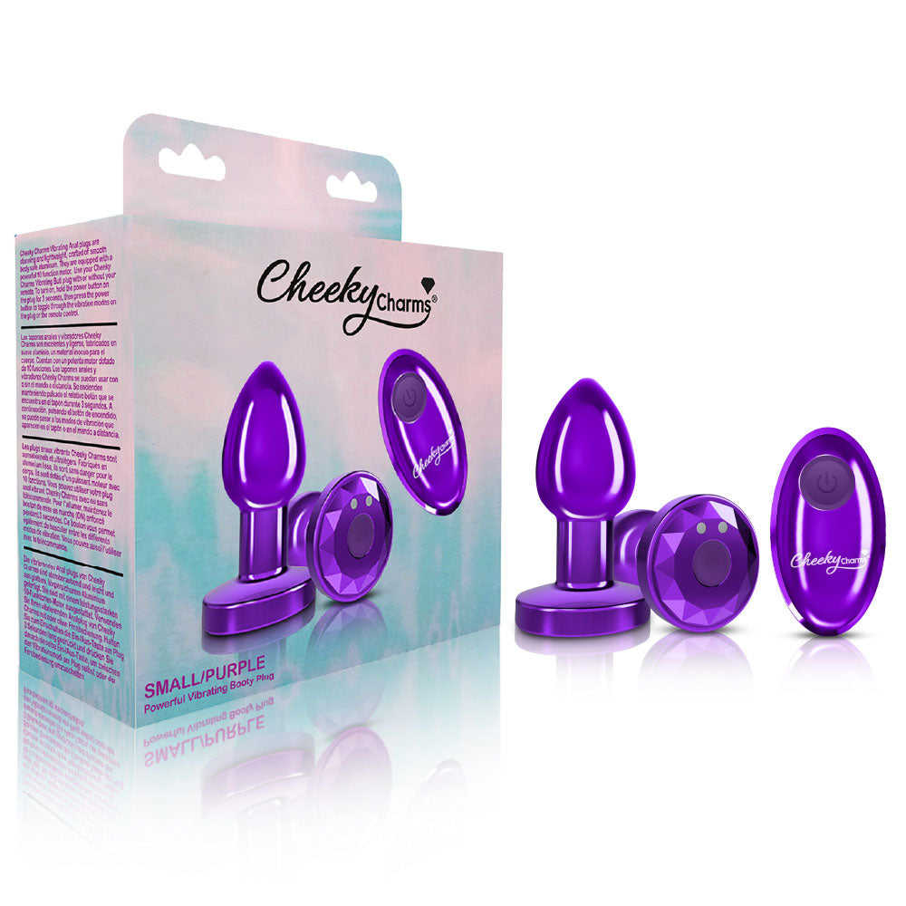 Cheeky Charms - Rechargeable Vibrating Metal Butt Plug With Remote Control - Purple - Small