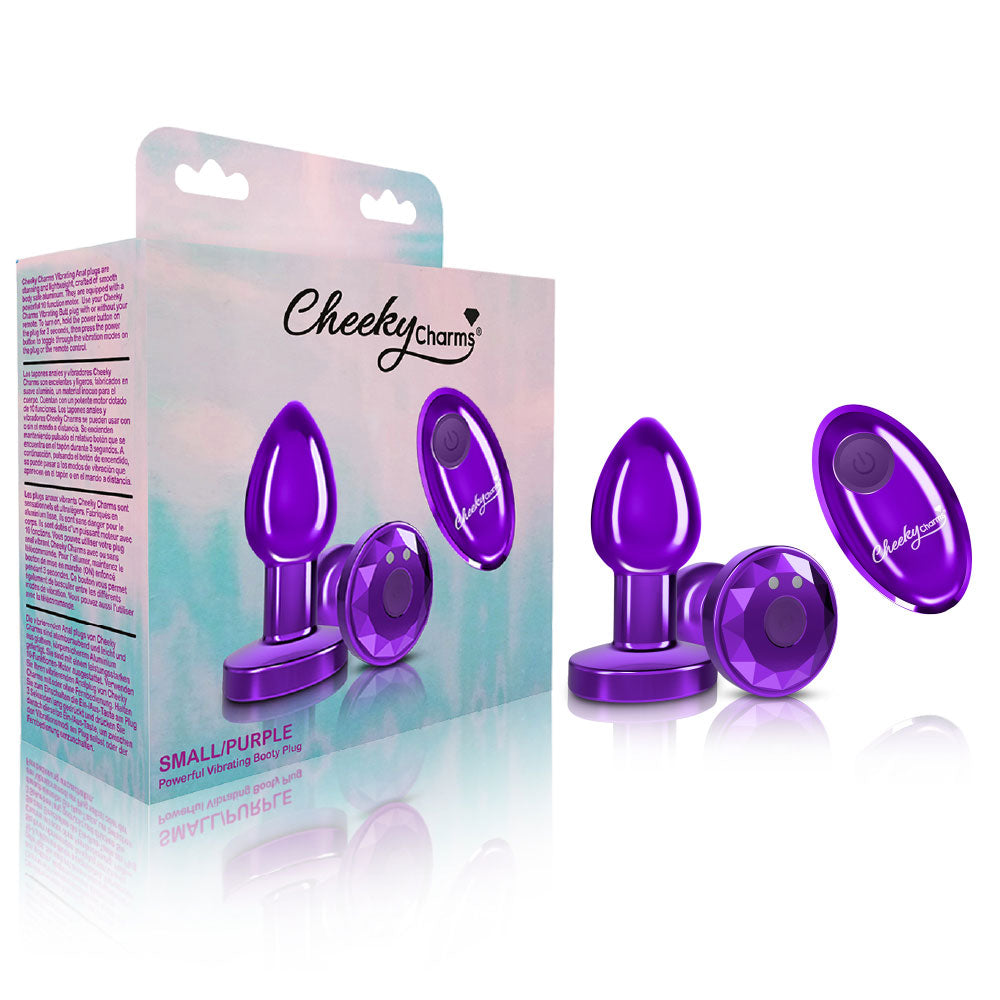 Cheeky Charms - Rechargeable Vibrating Metal Butt Plug With Remote Control - Purple - Small