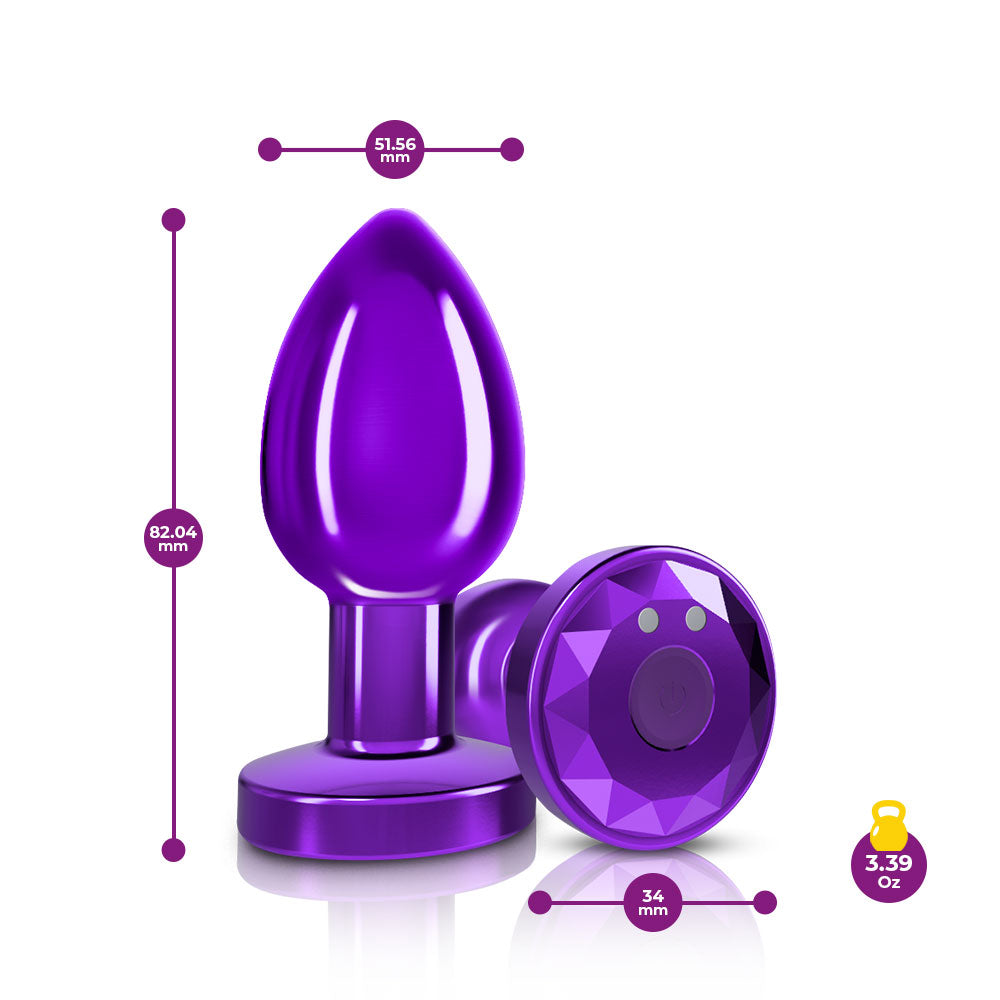 Cheeky Charms - Rechargeable Vibrating Metal Butt Plug With Remote Control - Purple - Medium